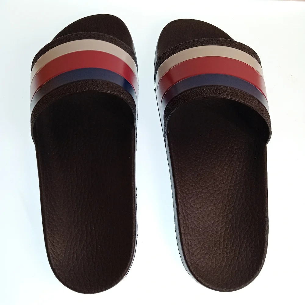 New Gucci 💯Authentic WEB RUBBER Slides IN BLACK Blue / Red & White Sandals